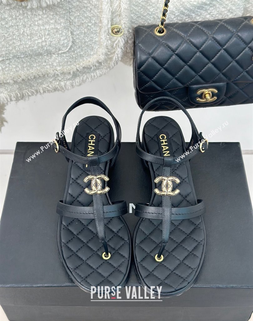 Chanel Calfskin Heel Sandals 5cm with CC Black 2024 012602 (MD-240126062)