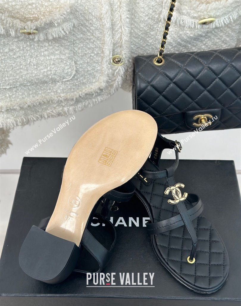 Chanel Calfskin Heel Sandals 5cm with CC Black 2024 012602 (MD-240126062)