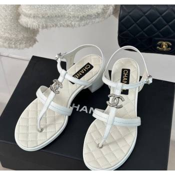 Chanel Calfskin Heel Sandals 5cm with CC White 2024 012602 (MD-240126063)