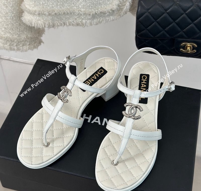 Chanel Calfskin Heel Sandals 5cm with CC White 2024 012602 (MD-240126063)