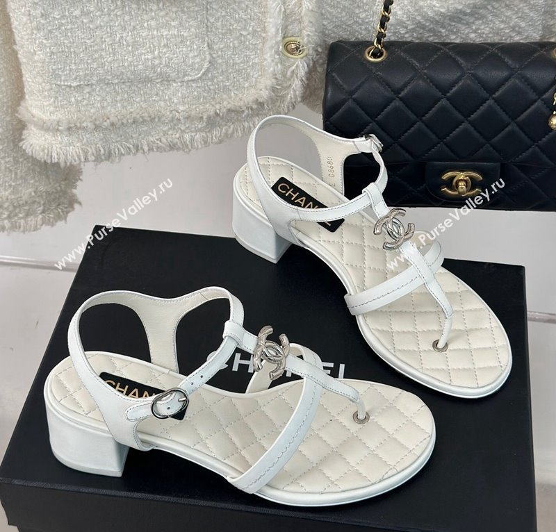 Chanel Calfskin Heel Sandals 5cm with CC White 2024 012602 (MD-240126063)