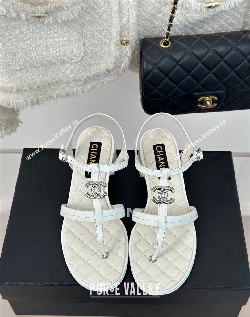 Chanel Calfskin Heel Sandals 5cm with CC White 2024 012602 (MD-240126063)