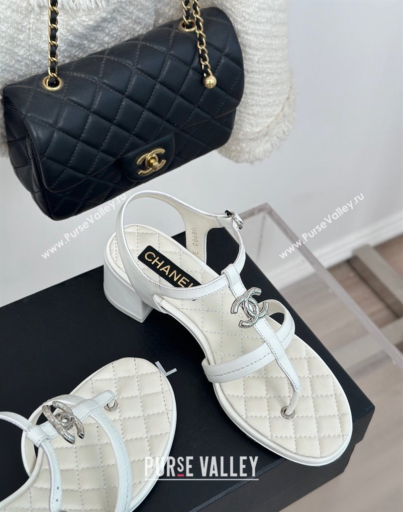 Chanel Calfskin Heel Sandals 5cm with CC White 2024 012602 (MD-240126063)