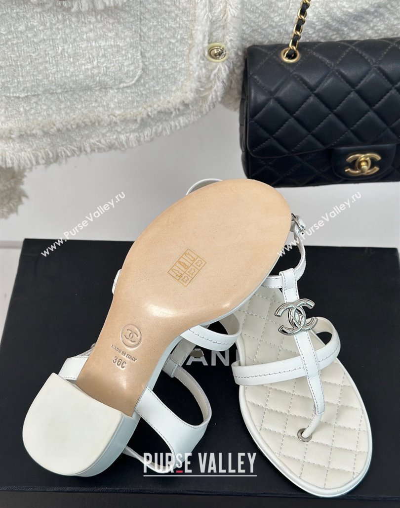 Chanel Calfskin Heel Sandals 5cm with CC White 2024 012602 (MD-240126063)