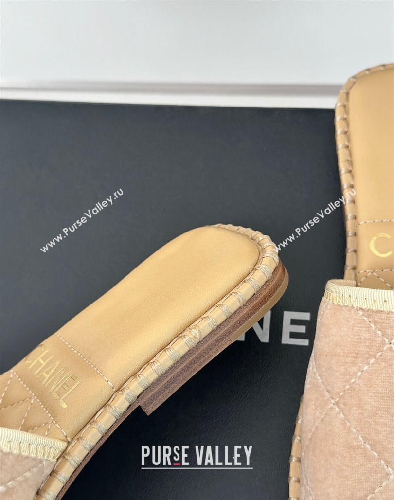 Chanel Velvet Foldover Flat Slide Sandals with Crystals CC Beige 2024 (MD-240126066)