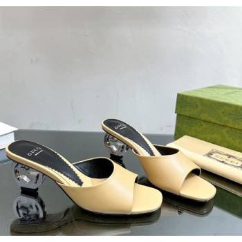 Gucci Interlocking G Leather Heel Slide Sandals 6cm Yellow 2024 772569 (MD-240127048)