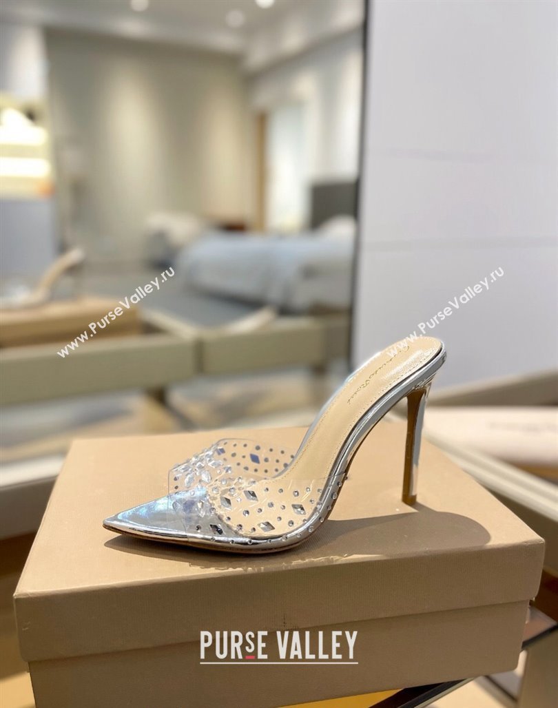 Gianvito Rossi TPU Heel Slide Sandals 10.5cm with Crystals Silver 2024 0123 (MD-240123122)