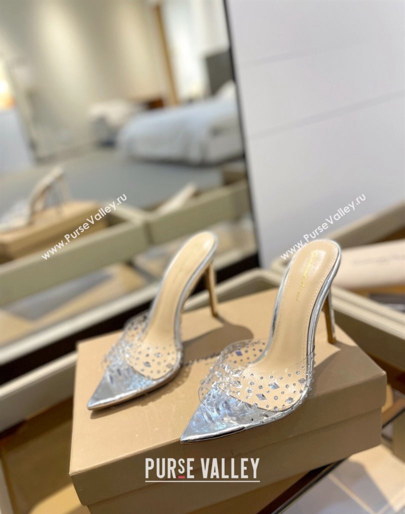 Gianvito Rossi TPU Heel Slide Sandals 10.5cm with Crystals Silver 2024 0123 (MD-240123122)