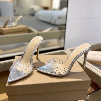 Gianvito Rossi TPU Heel Slide Sandals 10.5cm with Crystals Silver 2024 0123 (MD-240123122)