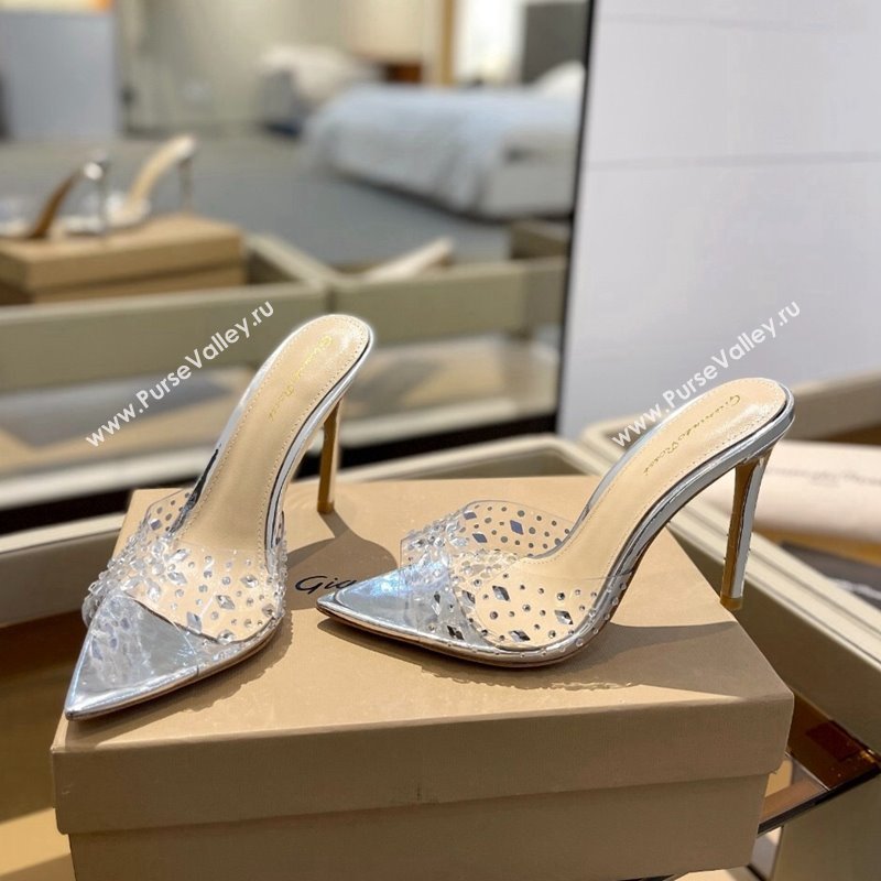 Gianvito Rossi TPU Heel Slide Sandals 10.5cm with Crystals Silver 2024 0123 (MD-240123122)