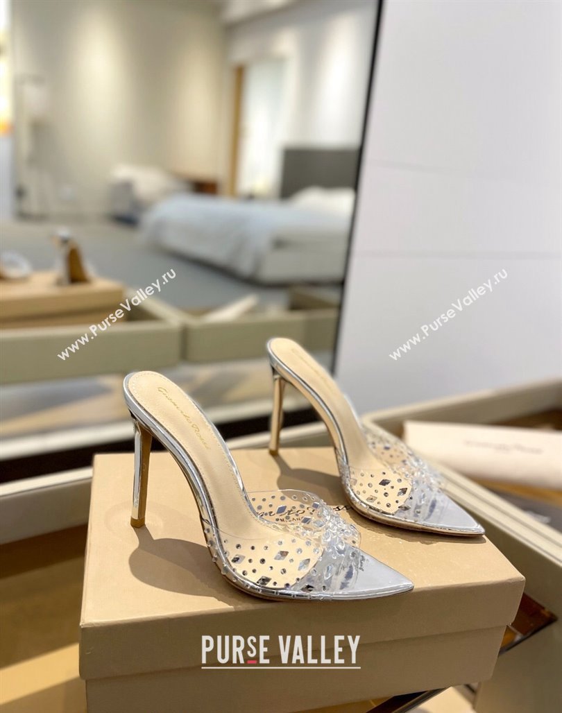 Gianvito Rossi TPU Heel Slide Sandals 10.5cm with Crystals Silver 2024 0123 (MD-240123122)