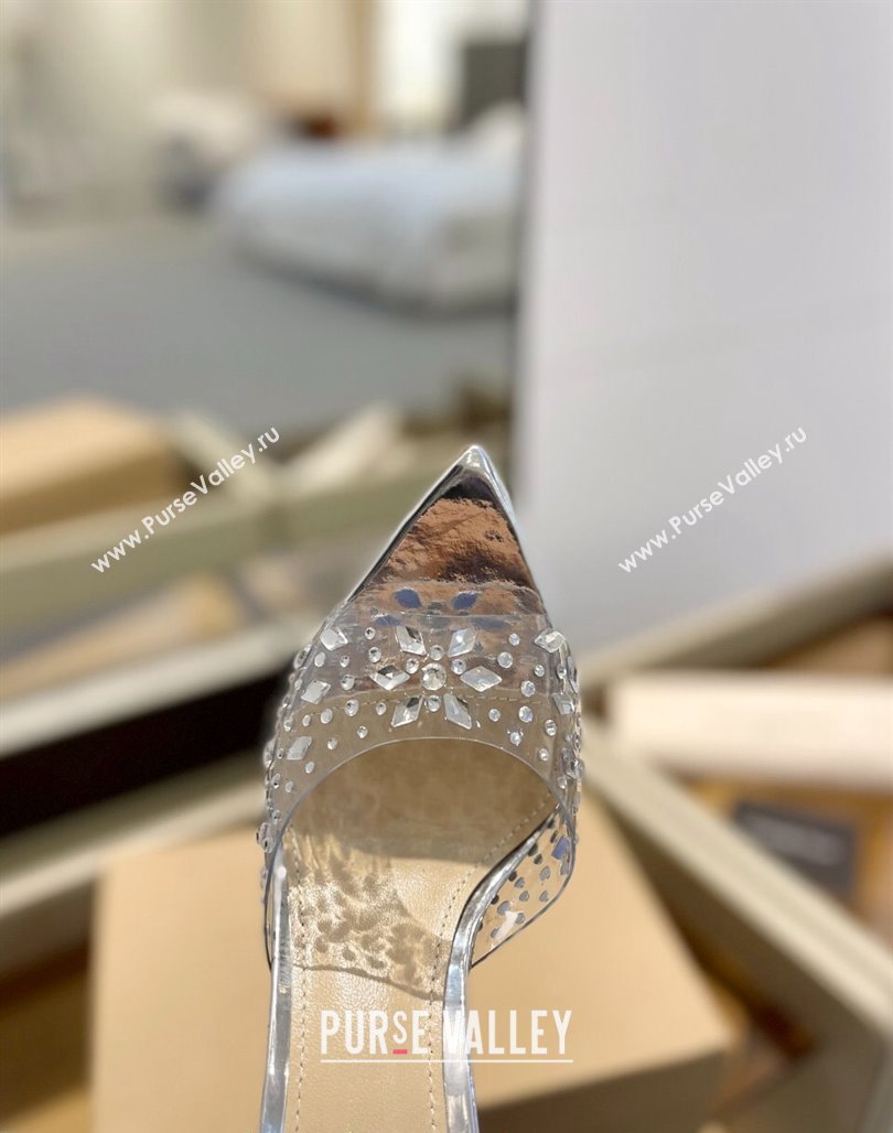 Gianvito Rossi TPU Heel Slide Sandals 10.5cm with Crystals Silver 2024 0123 (MD-240123122)