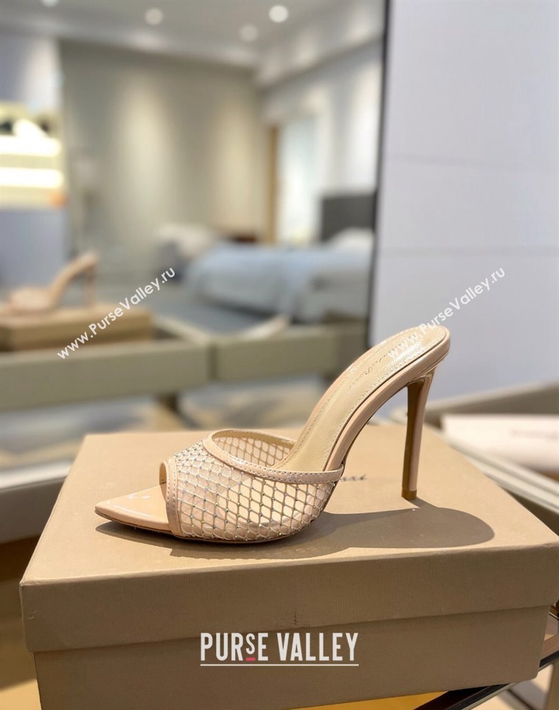 Gianvito Rossi Mesh Heel Slide Sandals 10.5cm with Crystals Nude 2024 0123 (MD-240123123)