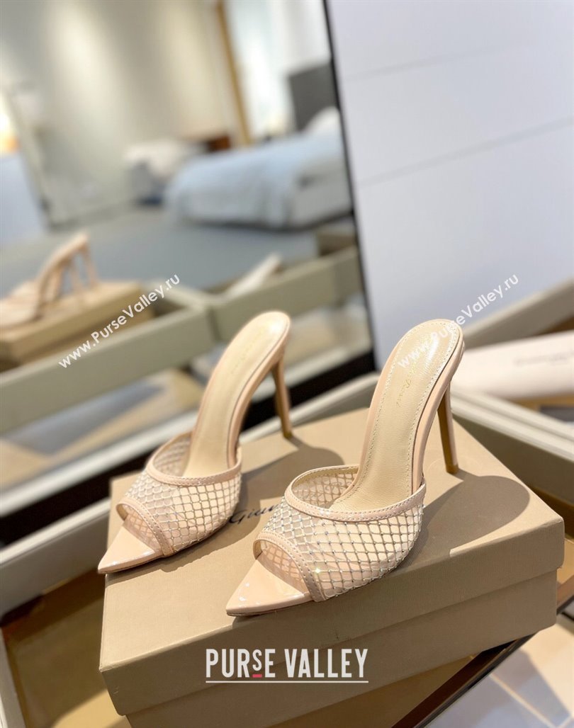 Gianvito Rossi Mesh Heel Slide Sandals 10.5cm with Crystals Nude 2024 0123 (MD-240123123)