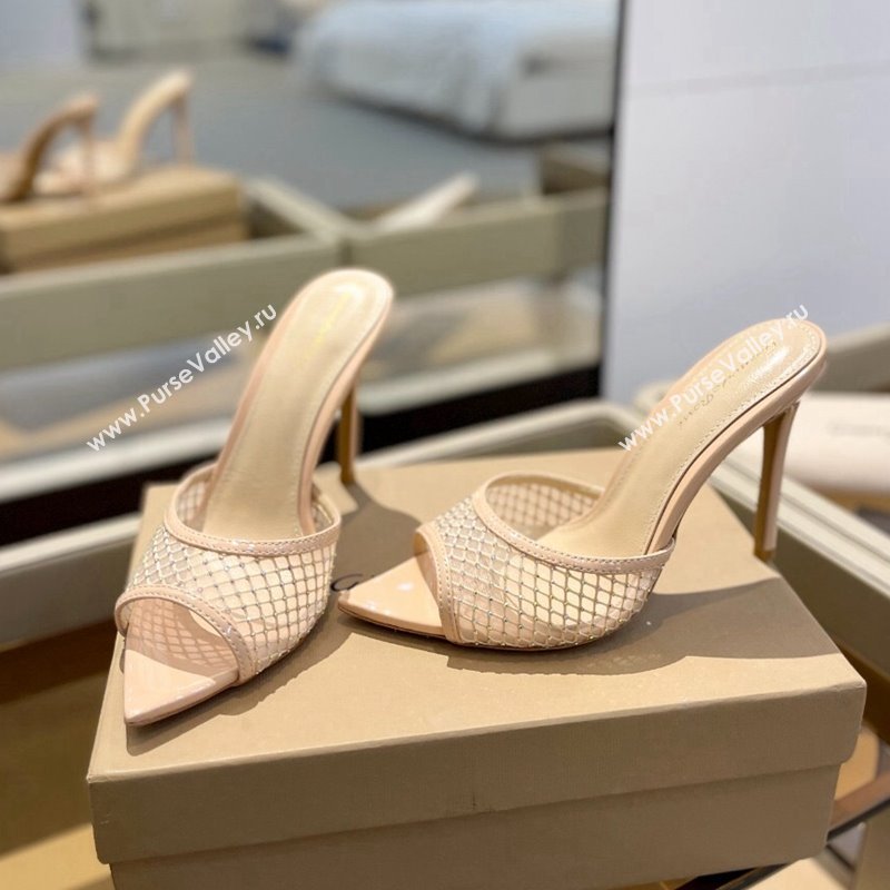 Gianvito Rossi Mesh Heel Slide Sandals 10.5cm with Crystals Nude 2024 0123 (MD-240123123)