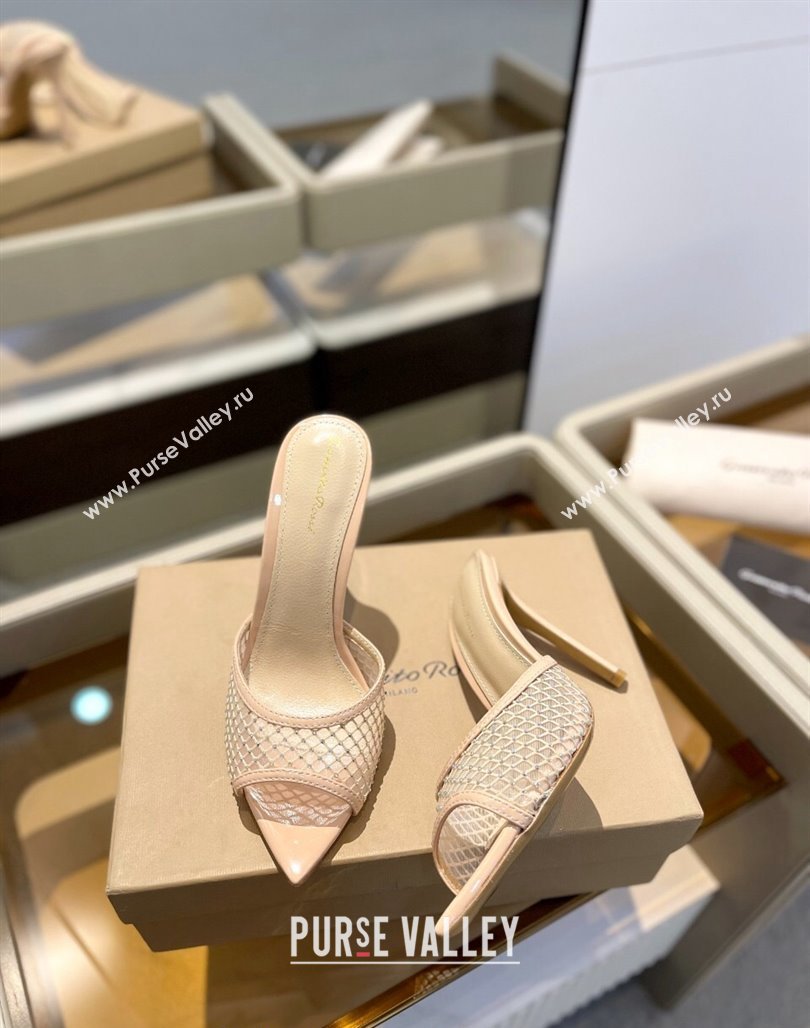 Gianvito Rossi Mesh Heel Slide Sandals 10.5cm with Crystals Nude 2024 0123 (MD-240123123)