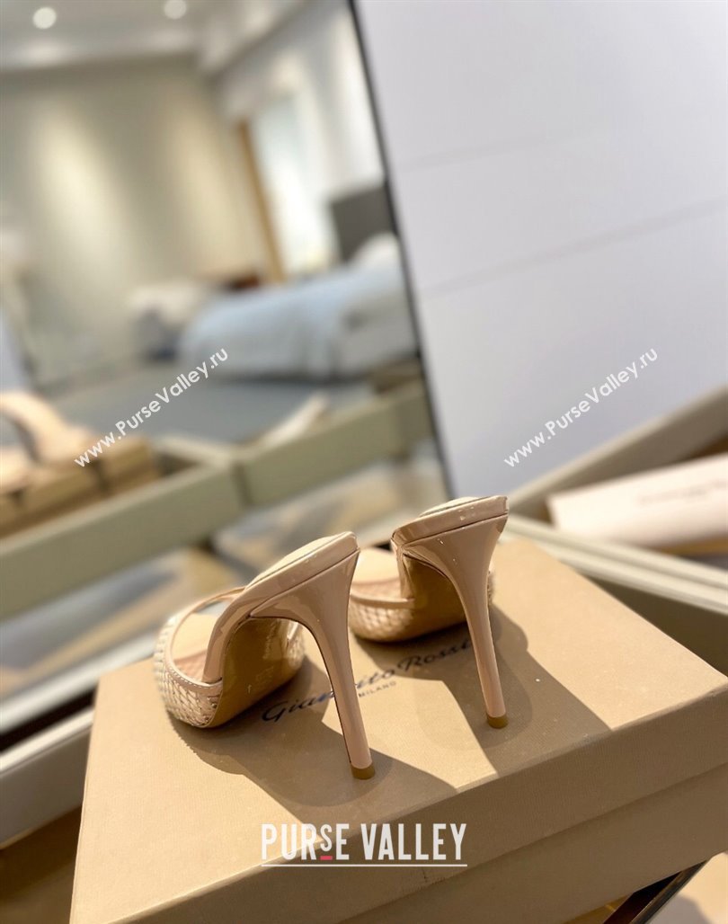 Gianvito Rossi Mesh Heel Slide Sandals 10.5cm with Crystals Nude 2024 0123 (MD-240123123)