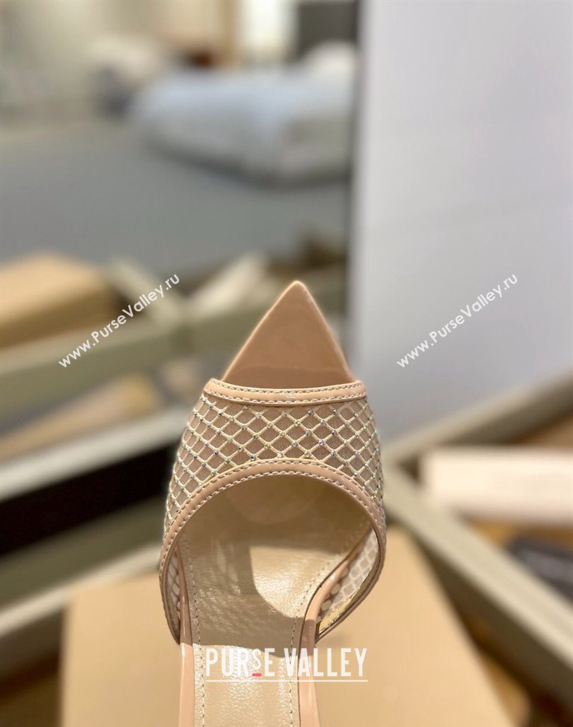 Gianvito Rossi Mesh Heel Slide Sandals 10.5cm with Crystals Nude 2024 0123 (MD-240123123)