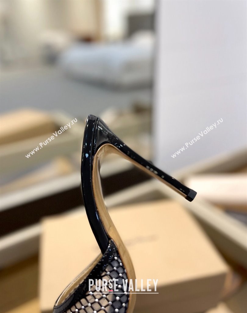 Gianvito Rossi Mesh Heel Slide Sandals 10.5cm with Crystals Black 2024 0123 (MD-240123125)