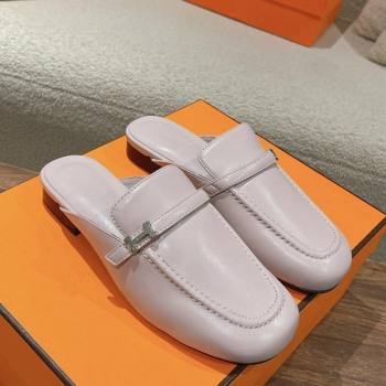 Hermes Groupie Flat Mules in Calfskin with H Buckle Cream Purple 2024 (MD-240123093)