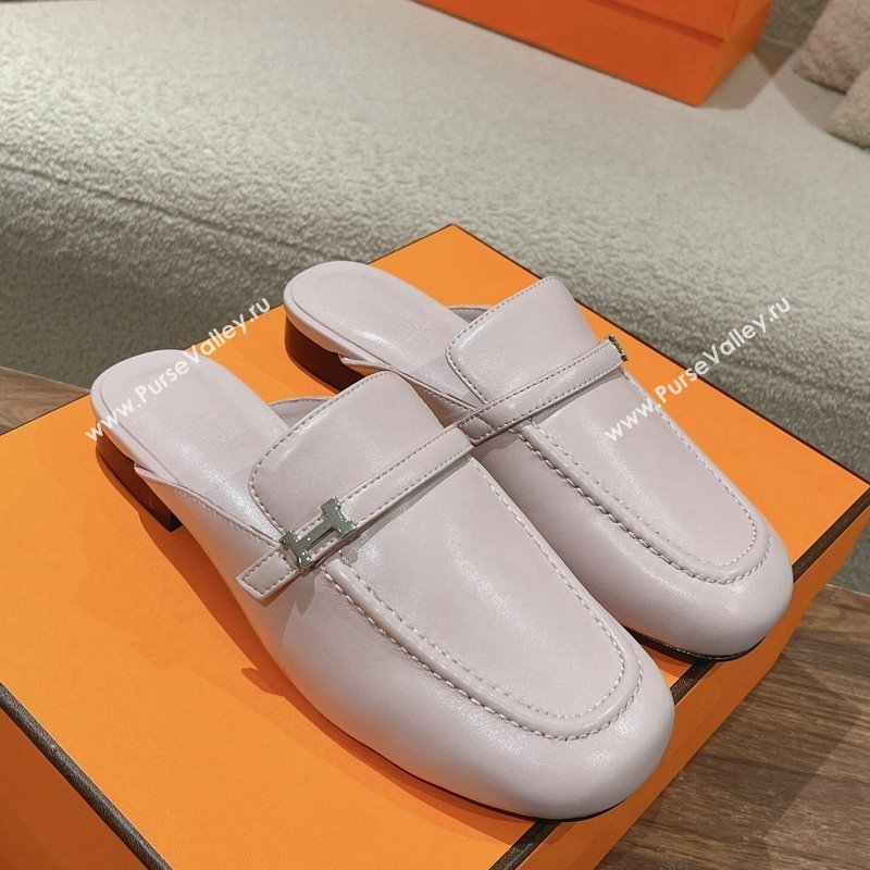 Hermes Groupie Flat Mules in Calfskin with H Buckle Cream Purple 2024 (MD-240123093)