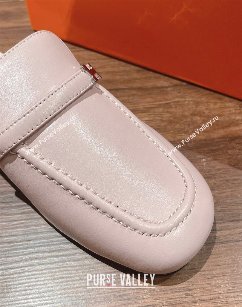 Hermes Groupie Flat Mules in Calfskin with H Buckle Cream Purple 2024 (MD-240123093)