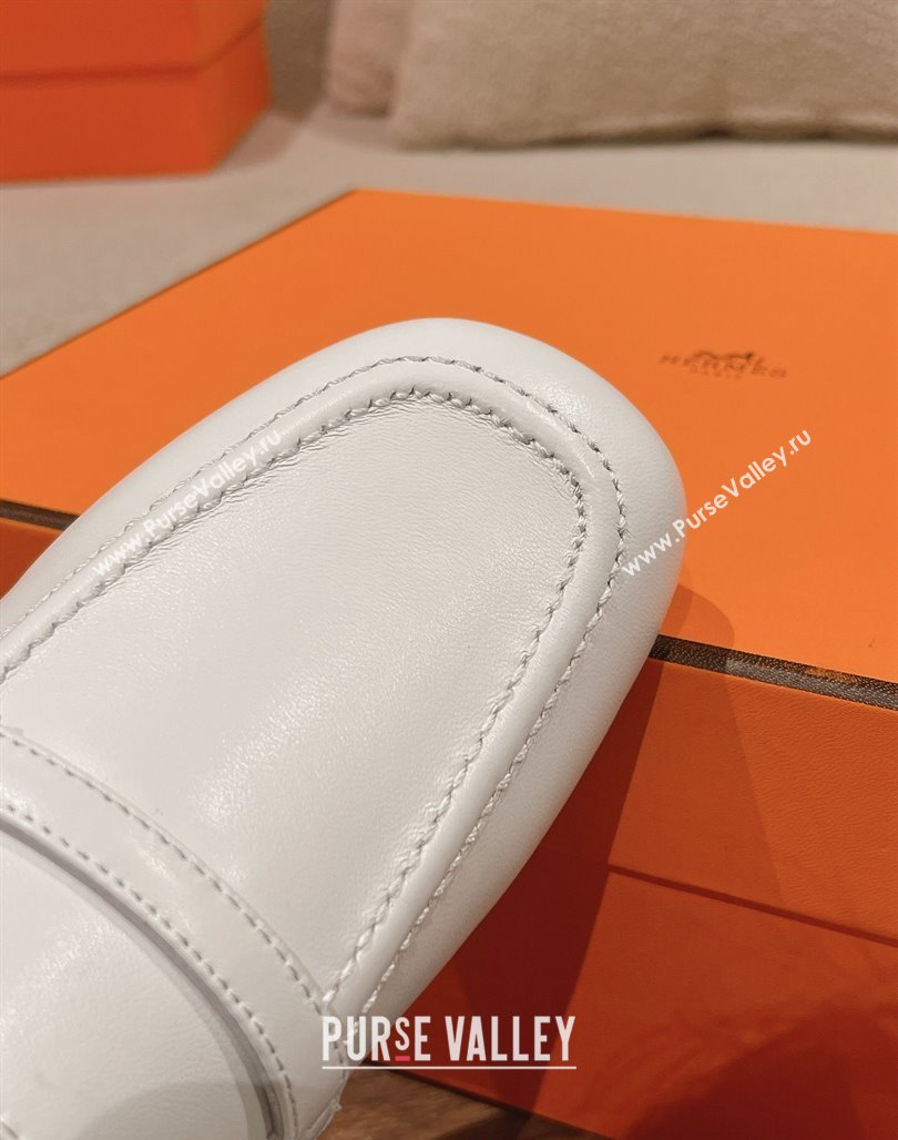 Hermes Groupie Flat Mules in Calfskin with H Buckle White 2024 (MD-240123094)