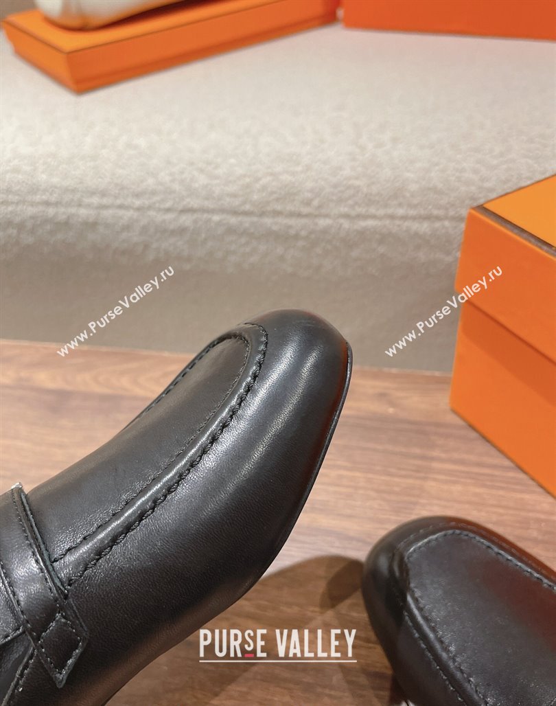 Hermes Groupie Flat Mules in Calfskin with H Buckle Black 2024 (MD-240123095)