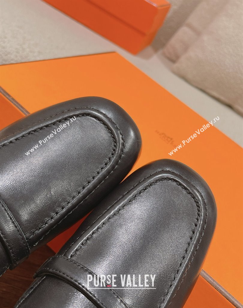 Hermes Groupie Flat Mules in Calfskin with H Buckle Black 2024 (MD-240123095)