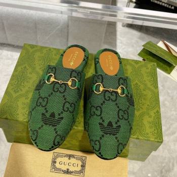 Adidas x Gucci GG Canvas Flat Mules with Horsebit Green 2 2024 0127 (MD-240127058)