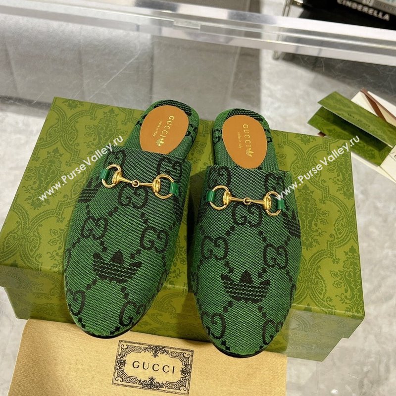 Adidas x Gucci GG Canvas Flat Mules with Horsebit Green 2 2024 0127 (MD-240127058)