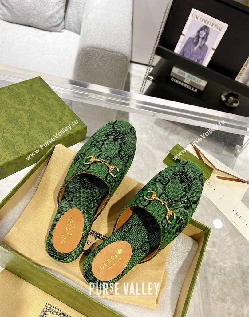 Adidas x Gucci GG Canvas Flat Mules with Horsebit Green 2 2024 0127 (MD-240127058)