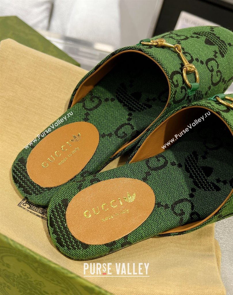 Adidas x Gucci GG Canvas Flat Mules with Horsebit Green 2 2024 0127 (MD-240127058)