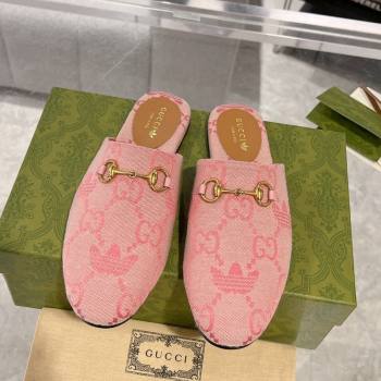 Adidas x Gucci GG Canvas Flat Mules with Horsebit Light Pink 2024 0127 (MD-240127059)