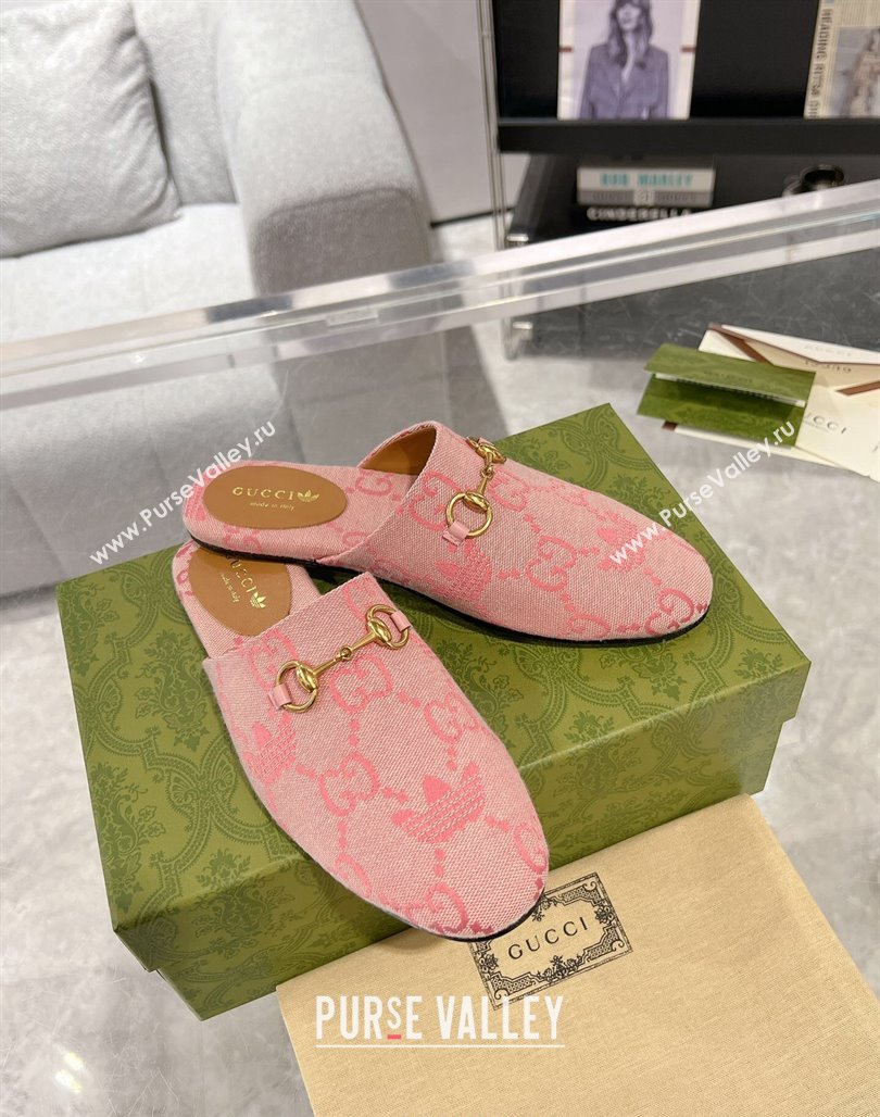 Adidas x Gucci GG Canvas Flat Mules with Horsebit Light Pink 2024 0127 (MD-240127059)