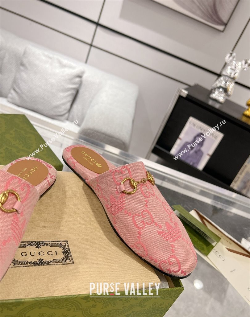 Adidas x Gucci GG Canvas Flat Mules with Horsebit Light Pink 2024 0127 (MD-240127059)