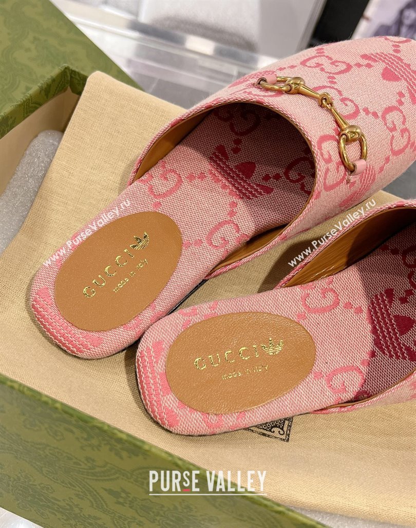 Adidas x Gucci GG Canvas Flat Mules with Horsebit Light Pink 2024 0127 (MD-240127059)