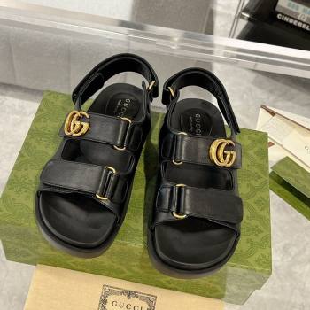 Gucci Double G Black Leather Flat Sandals 2024 771575 (MD-240127041)