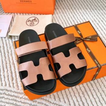 Hermes Chypre Flat Sandals in Satin Fabric Powder Pink 2024 0123 (MD-240123110)