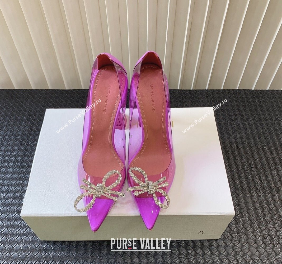 Amina Muaddi Rosie Glass PVC Pumps 9.5cm with Crystals Bow Purple 2024 0124 (MD-240124070)