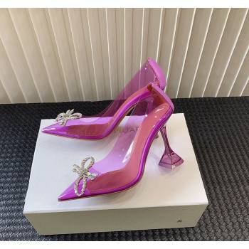 Amina Muaddi Rosie Glass PVC Pumps 9.5cm with Crystals Bow Purple 2024 0124 (MD-240124070)