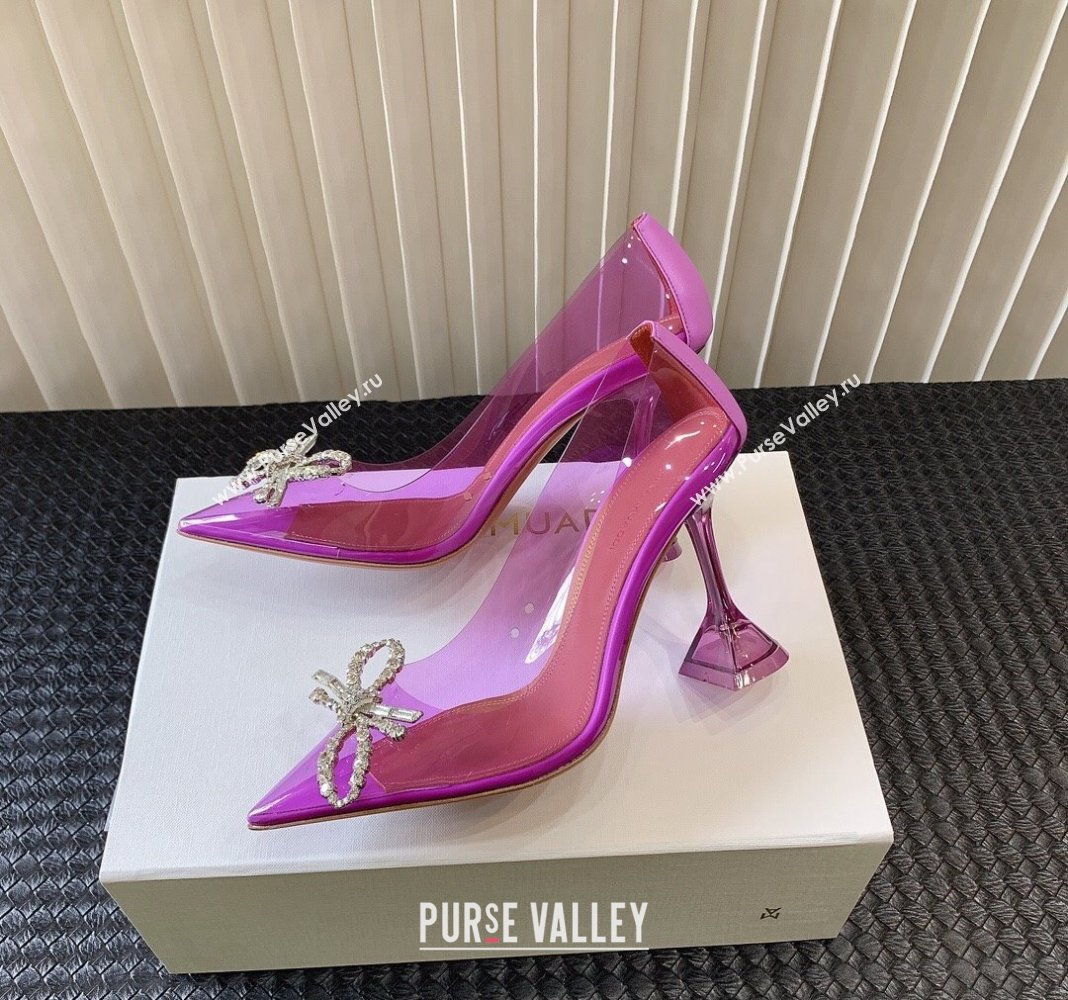 Amina Muaddi Rosie Glass PVC Pumps 9.5cm with Crystals Bow Purple 2024 0124 (MD-240124070)