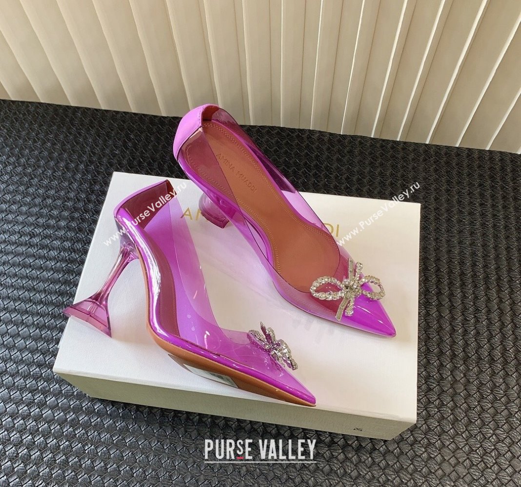 Amina Muaddi Rosie Glass PVC Pumps 9.5cm with Crystals Bow Purple 2024 0124 (MD-240124070)