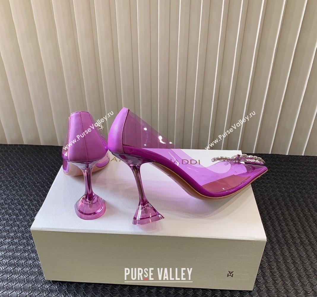 Amina Muaddi Rosie Glass PVC Pumps 9.5cm with Crystals Bow Purple 2024 0124 (MD-240124070)