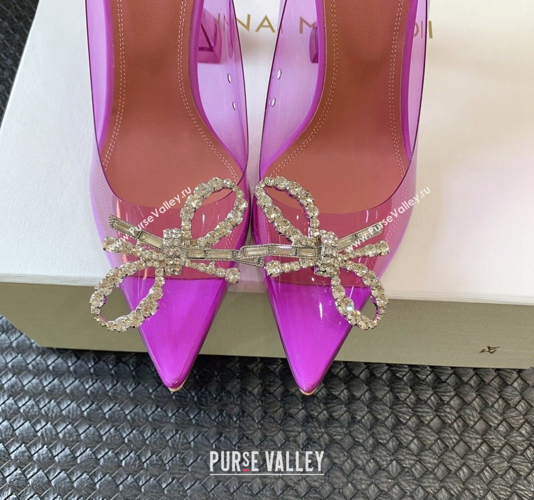 Amina Muaddi Rosie Glass PVC Pumps 9.5cm with Crystals Bow Purple 2024 0124 (MD-240124070)