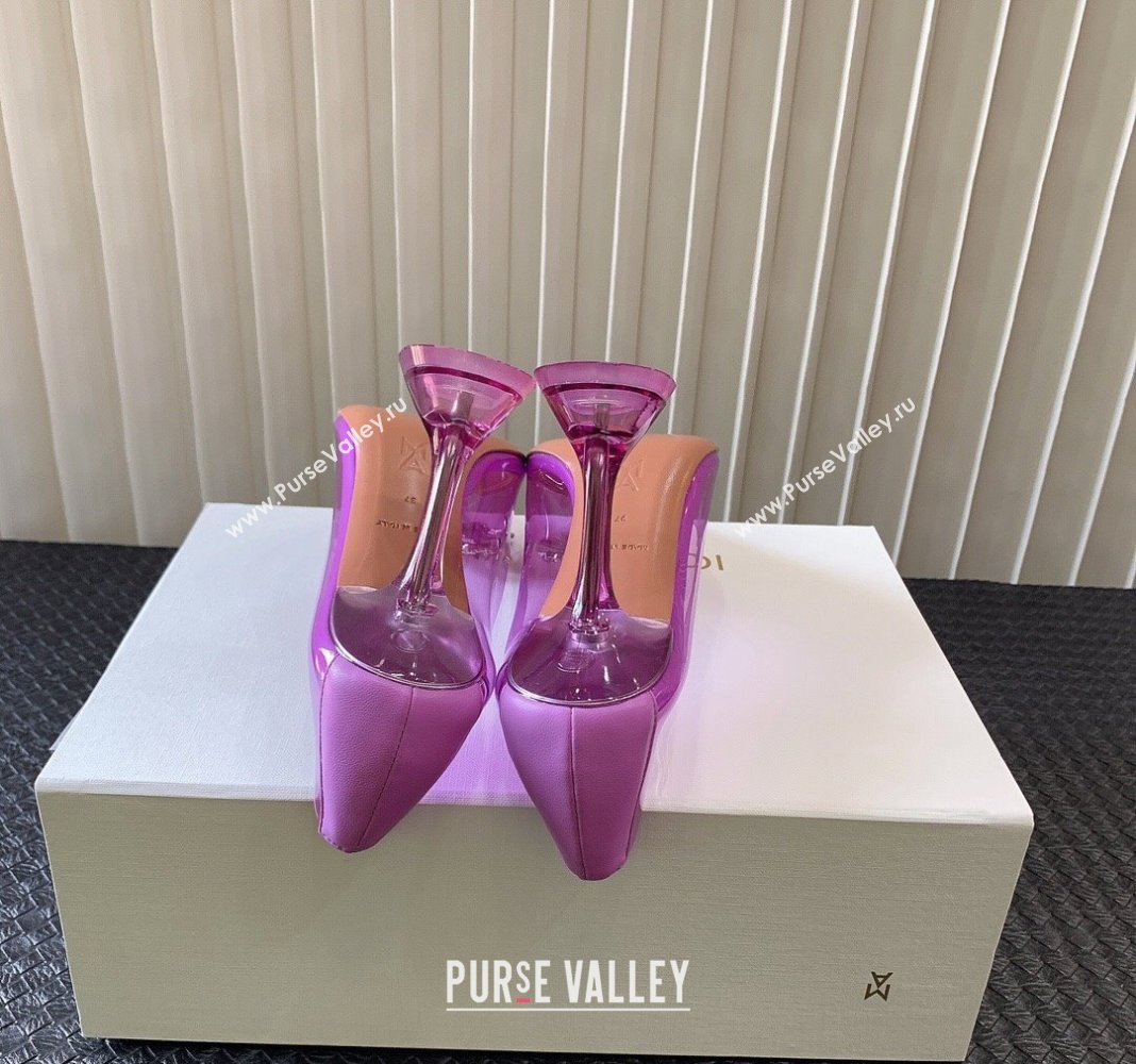 Amina Muaddi Rosie Glass PVC Pumps 9.5cm with Crystals Bow Purple 2024 0124 (MD-240124070)