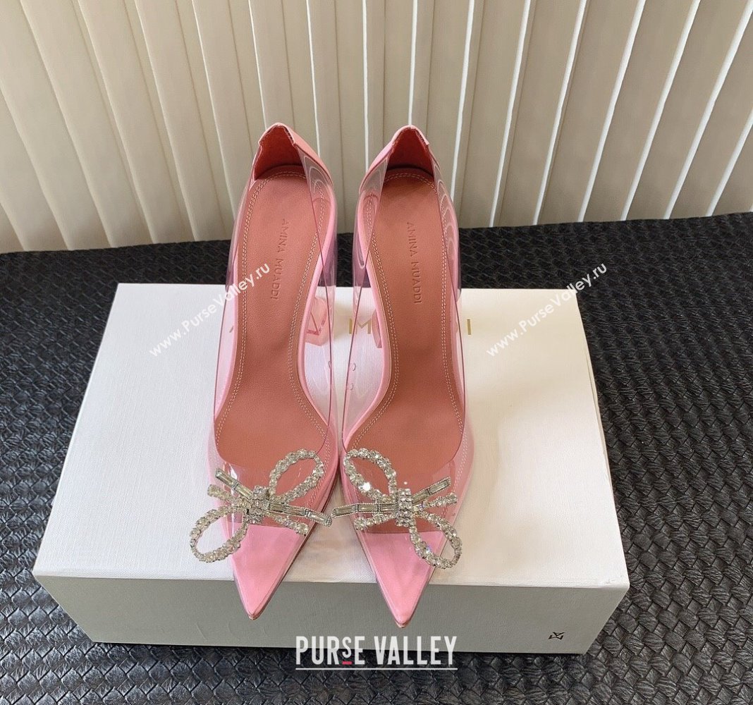 Amina Muaddi Rosie Glass PVC Pumps 9.5cm with Crystals Bow Light Pink 2024 0124 (MD-240124078)