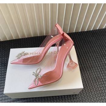 Amina Muaddi Rosie Glass PVC Pumps 9.5cm with Crystals Bow Light Pink 2024 0124 (MD-240124078)