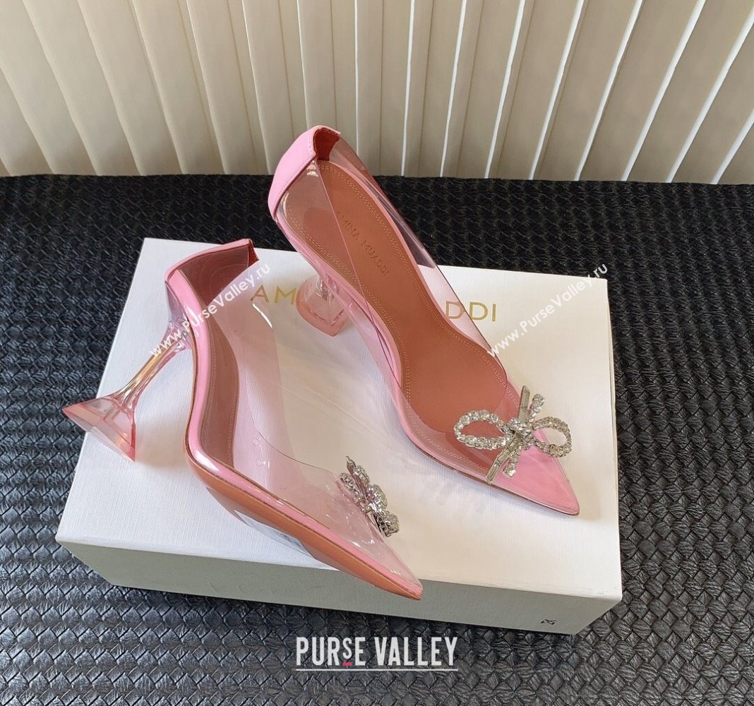 Amina Muaddi Rosie Glass PVC Pumps 9.5cm with Crystals Bow Light Pink 2024 0124 (MD-240124078)