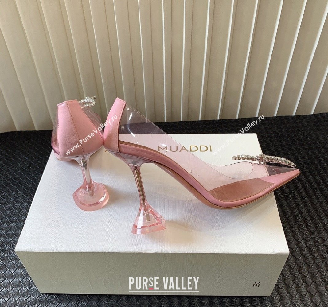 Amina Muaddi Rosie Glass PVC Pumps 9.5cm with Crystals Bow Light Pink 2024 0124 (MD-240124078)